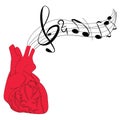 Abstract vector heart that above continues into musical lines and notes. Royalty Free Stock Photo