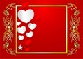 Abstract vector heart shape and golden frame with copy space on red background, valentines day concept Royalty Free Stock Photo