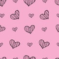 Abstract vector hearts seamless pattern. Valentine's Day love theme, vector hand drawn Royalty Free Stock Photo