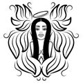 Abstract vector illustration black and white wings and inscription angel in the Gothic style. Design for tattoo