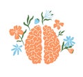 Abstract vector illustration of blooming human brain with flowers