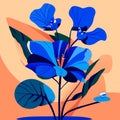 Abstract vector illustration with blue flowers in a vase on a orange background AI generated Royalty Free Stock Photo