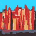 Abstract Vector Illustration City Urban Building Skyline Pattern Red and Blue Handdrawn