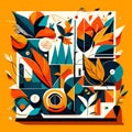 Abstract vector illustration of a collage of leaves and flowers in a modern style. AI Generated