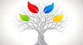 Abstract vector illustration of a detailed tree with intricate bare branches and four vibrant multi-colored leaves symbolizing Royalty Free Stock Photo