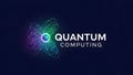 Quantum Computing Technology Abstract Background with Glowing Neon Atom Structure. Futuristic Digital Data Network, Science, and I Royalty Free Stock Photo