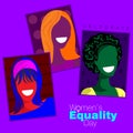 Three powerful multi ethnic women on a purple background