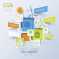 Abstract vector Infographic with wind turbines, green energy Royalty Free Stock Photo