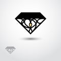 Abstract vector logo design of diamond with gold element on white backround. Black and glod color. Watermark. Logo for Royalty Free Stock Photo