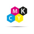 Abstract vector logo, four hexagons in cmyk colors