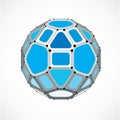 Abstract vector low poly object with black lines and dots connected. Blue 3d futuristic ball with overlapping lines mesh and geom Royalty Free Stock Photo