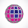 Abstract vector low poly object with black lines and dots connected. Purple 3d futuristic globe with overlapping lines mesh and s