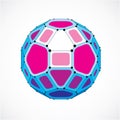 Abstract vector low poly object with black lines and dots