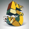 Abstract vector low poly wrecked number 5 with black lines and d Royalty Free Stock Photo