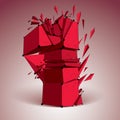 Abstract vector low poly wrecked red number one with black lines Royalty Free Stock Photo