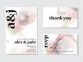 Abstract vector marble fluid in holographic pink gray colors. Watercolor paint texture with wedding invitation text, thank you