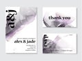Abstract vector marble fluid in holographicgray violet purple colors. Watercolor paint texture with wedding invitation text, thank