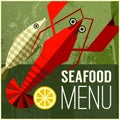 Abstract vector menu poster with fish, lemon, lobster