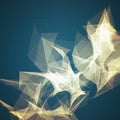 Abstract vector mesh background. Chaotically connected points and polygons flying in space. Flying debris.