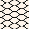 Abstract vector mesh seamless pattern. Simple black and white geometric texture, wavy mesh, lattice Royalty Free Stock Photo