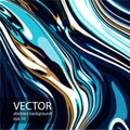 Abstract vector modern fluid art. Texture colored chrome, liquid marble, alcohol ink, acrylic. Trendy background in blue, gold Royalty Free Stock Photo