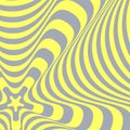 Abstract optical illusion. Twisted striped background in grey and yellow colors Royalty Free Stock Photo