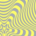 Abstract optical illusion. Twisted striped background in grey and yellow colors