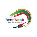 Abstract vector painting brush and colorful paint splash icon, emblem, logo design with color alternative and greyscale version. Royalty Free Stock Photo