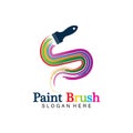 Abstract vector painting brush and colorful paint splash icon, emblem, logo design with color alternative and greyscale version. Royalty Free Stock Photo