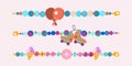 Abstract vector plastic beads colorful kids bracelets illustration set. Happy time friendship old school 90s cartoon