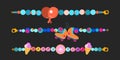 Abstract vector plastic beads colorful kids bracelets illustration set. Happy time friendship old school 90s cartoon