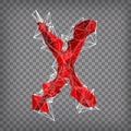 abstract vector red modern triangular emblem of type X on a chequered background