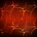 Abstract vector red wave mesh background. Point cloud array. Chaotic light waves.