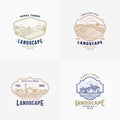 Abstract Vector Rural Farm Signs, Badges or Logo Templates Bundle. Rustic Landscape Sketches in Frames with Retro