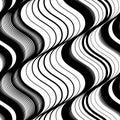 Abstract vector seamless moire pattern with waving curling lines. Monochrome graphic black and white ornament. Striped repeating