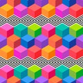 Abstract vector seamless op art pattern. Colorful pop art, graphic ornament. Optical illusion Royalty Free Stock Photo