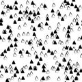 Abstract vector seamless pattern with chaotic triangles. Classical neutral backdrop. Hand drawn randomly scattered black deltas on Royalty Free Stock Photo