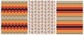 Orange, Red, Gold and Black Stripes, Chevron and Grid Isolated on a White Background.