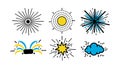 Abstract vector set of colorful sun, star, cloud, and water splash icons for design projects Royalty Free Stock Photo