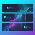 Abstract vector set of modern website banners. Scientific cybernetics background with a colored dynamic waves, line and Royalty Free Stock Photo