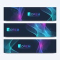 Abstract vector set of modern website banners. Scientific cybernetics background with a colored dynamic waves, line and Royalty Free Stock Photo