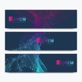 Abstract vector set of modern website banners. Scientific cybernetics background with a colored dynamic waves, line and Royalty Free Stock Photo