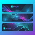 Abstract vector set of modern website banners. Scientific cybernetics background with a colored dynamic waves, line and Royalty Free Stock Photo