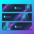 Abstract vector set of modern website banners. Scientific cybernetics background with a colored dynamic waves, line and Royalty Free Stock Photo