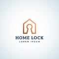 Abstract Vector Sign, Symbol or Logo Template. Home Lock Real Estate Symbol. Lock Hole in a House Frame with Modern
