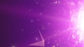 Abstract vector space violet background. Chaotically connected points and polygons flying in space. Flying debris. Royalty Free Stock Photo