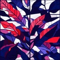 abstract vector stained-glass mosaic background - red and blue leaves Generative AI Royalty Free Stock Photo