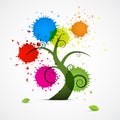 Abstract Vector Tree With Colorful Blobs, Splashes