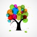 Abstract Vector Tree With Colorful Blobs, Splashes