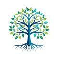 Abstract Vector Tree Illustration with Green Leaves and Blue Branches Design Royalty Free Stock Photo